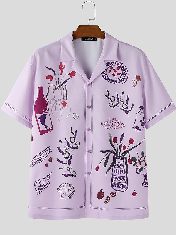 Men's Fun Floral Print Short Sleeve Shirt SKUL48634