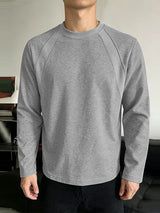 Men's Minimalist Clean-Fit Daily Casual Curved Raglan Seam Ribbed Crewneck T-shirt SKUL84074