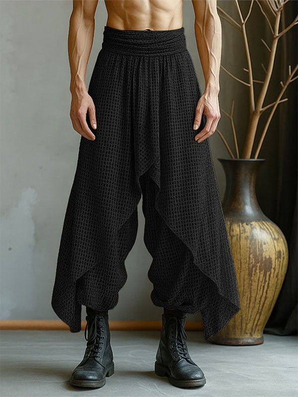 Mens Solid Color Textured Layered High Waist Pant SKUL18772