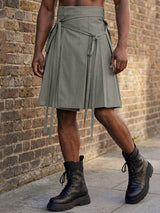 Men's Multi-Strap Cargo Aesthetic Pleated Wrap Skirt SKUL60271
