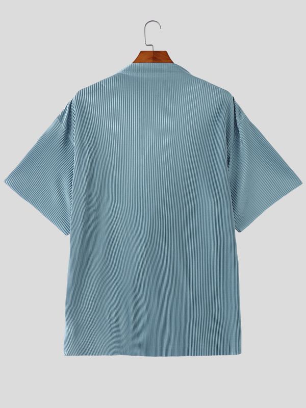 Men's Avant Garde Textured Draped Neck Short Sleeve Shirt SKUL61004