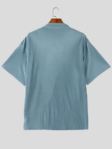 Men's Avant Garde Textured Draped Neck Short Sleeve Shirt SKUL61004