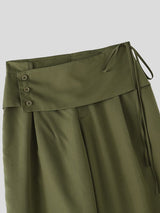 Men's Avant-Garde Asymmetrical Fold-Over Button Tie Waist Wide Leg Pant SKUL71412