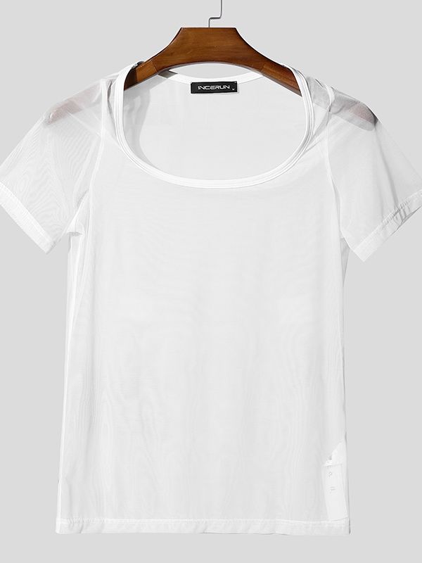 Men's Sheer Mesh Crew Neck Long Sleeve T-shirt SKUL50051