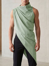 Men's Avant-Garde Asymmetrical Cowl Neck Draped Textured Longline Tank SKUL60004