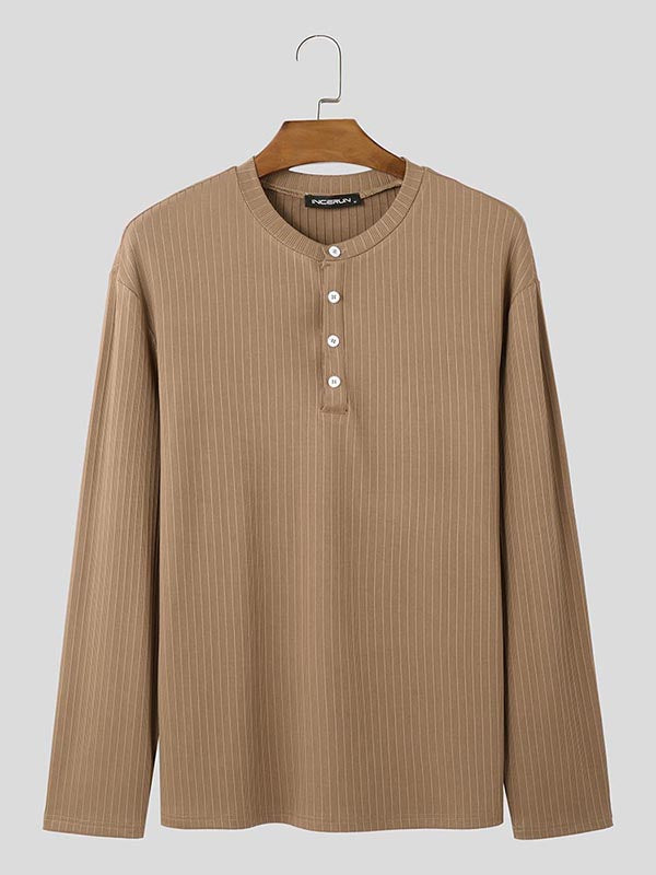 Mens Textured Ribbed Long-Sleeve T-Shirt SKUL01326