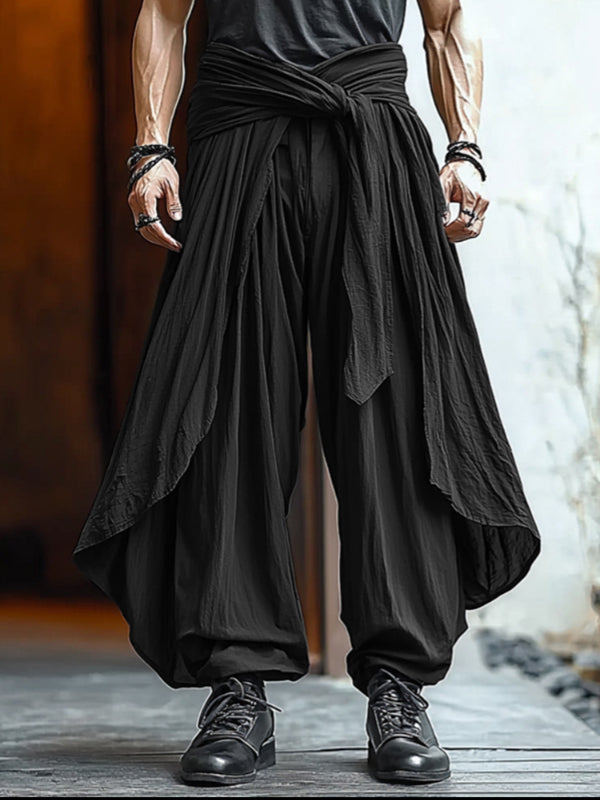 Mens Solid Color Ruched Loose Wide-Leg Pant SKUL15480