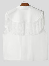 Mens Solid Color Fringe Patchwork Sleeveless Shirt SKUL12930
