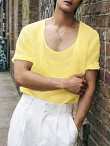 Men's Avant-Garde Multi-Layered Scoop Neck Draped T-shirt SKUL51752