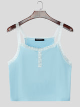 Mens Lace Color-Block Patchwork Cropped Tank SKUL17980