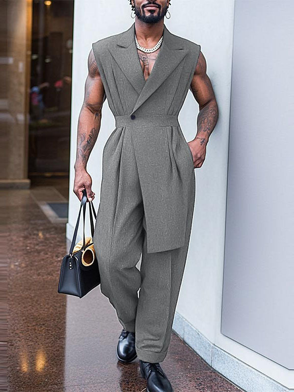Mens Solid Color Textured Sleeveless Jumpsuit SKUL04905