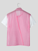 Mens Sheer Mesh Patchwork Colorblock Short Sleeve T-Shirt SKUL05494