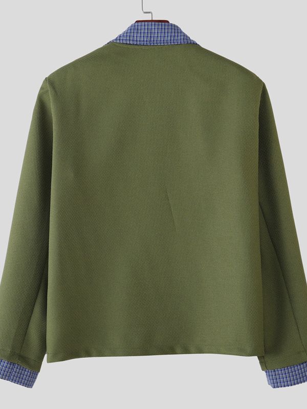 Men's Faux Two-Piece Striped Long Sleeve Jacket SKUL34037