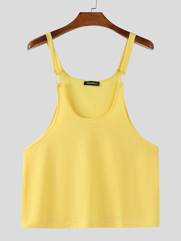 Mens Solid Color Loose Cowl Neck Tank SKUL18998