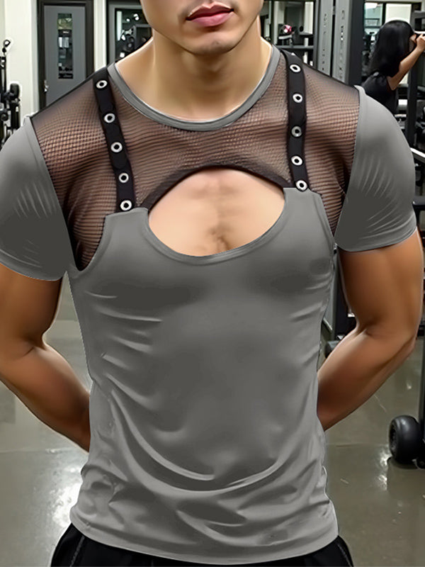 Mens Sheer Mesh Cut-Out Short Sleeve T-Shirt SKUL05504