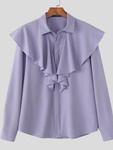 Men's Solid Color Ruffle Patchwork Long Sleeve Shirt SKUL43639