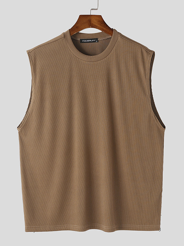 Mens Solid Rib-Knit Crew Neck Vest SKUK48002