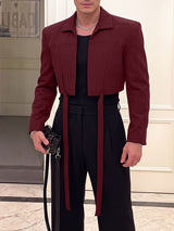 Men's Avant-Garde Runway Ultra Cropped Hanging Streamer Long Sleeve Lapel Collar Crop Jacket SKUL83120