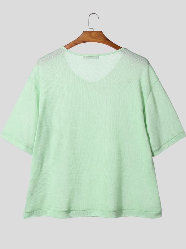 Men's Solid Color Textured Semi Sheer Short Sleeve T-shirt SKUL54745