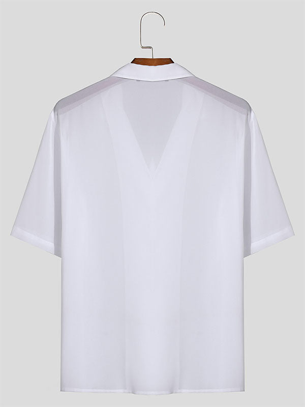 Mens Chiffon See Through Short Sleeve Shirt SKUK46343