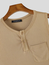 Men's Daily Wear Ribbed Henley Neck Pocket Tank SKUL74762