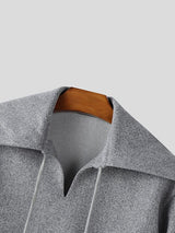 Men's Solid Color Sailor Collar Pullover Long Sleeve Hoodie SKUL47683