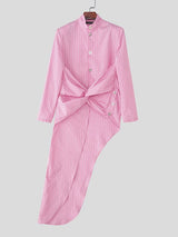 Men's Striped Asymmetrical Hem Long Sleeve Blazer SKUL33050