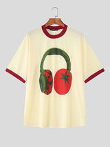 Men's Tomato Print Colorblock Short Sleeve T-Shirt SKUL24909