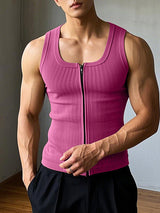 Mens Solid Color Knit Zip-Up Tank SKUL00036