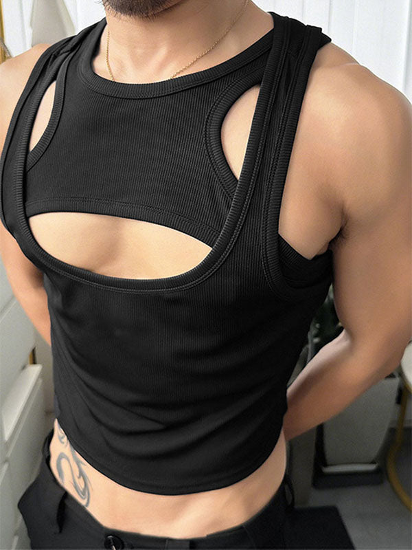 Mens Textured Stretch Two-Piece Cropped Tank SKUL13710