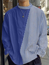 Mens Striped Patchwork Long-Sleeve Shirt SKUK86700