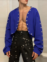 Men's Metal Stud Curved Hem Cropped Long Sleeve Cardigan SKUL41021