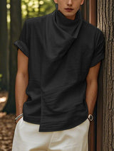 Mens Solid Color Casual High Neck Short Sleeve T-Shirt SKUL18988