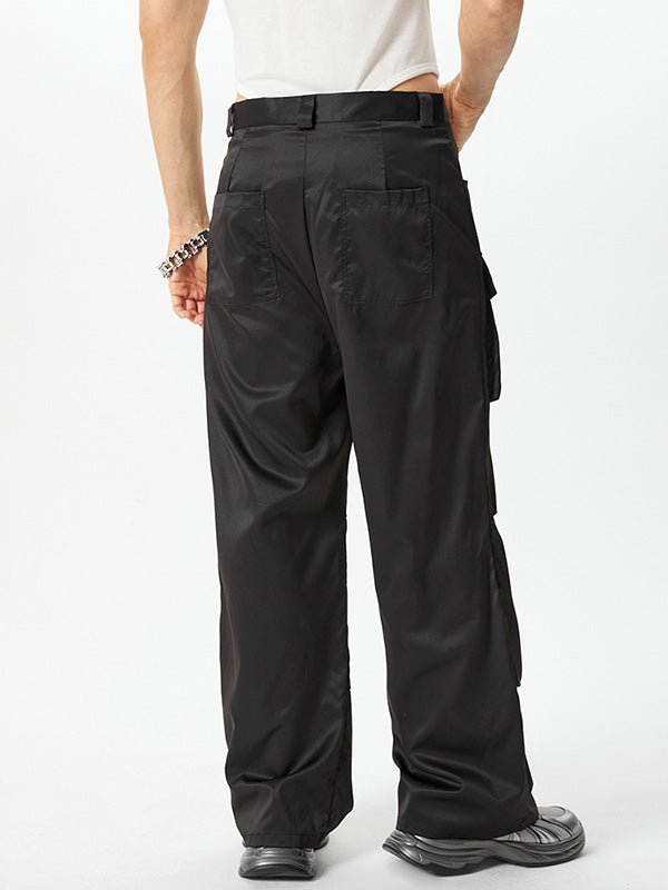 Mens Fold Detail Solid Straight Pants SKUJ97715