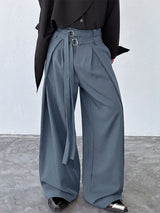 Men's Avant-Garde Double D-Ring Strap Pleated Maxi Wide-Leg Pant SKUL71389