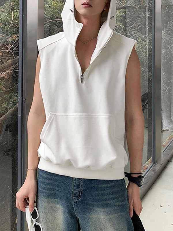 Mens Solid Color Hooded Sleeveless Waistcoat SKUK75374