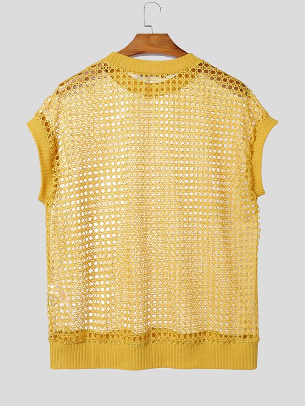 Men's Casual Hollow Out Mesh Knit Sleeveless T-shirt SKUL63641