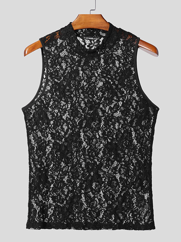 Mens Sheer Lace Mock Neck Tank SKUL05484