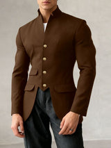 Men's Irregular Hem Stand Collar Long Sleeve Blazer SKUL49851