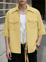 Men's Tie Patchwork Pocket Short Sleeve Shirt SKUL41241