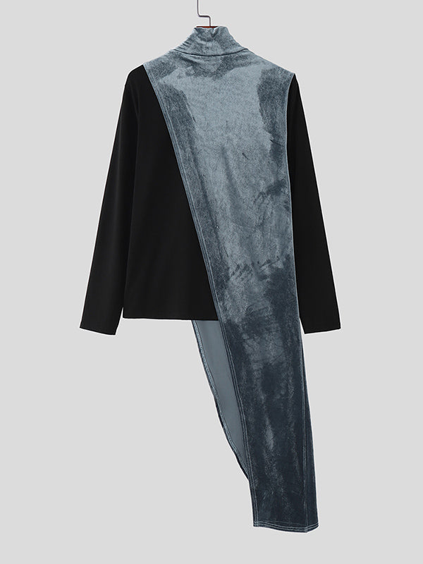 Men's Colorblock Layered High Neck Long Sleeve T-Shirt SKUL30476