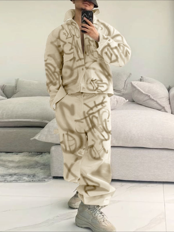 Men's Graffiti Print Contrast Color Two Pieces Outfit SKUL35077