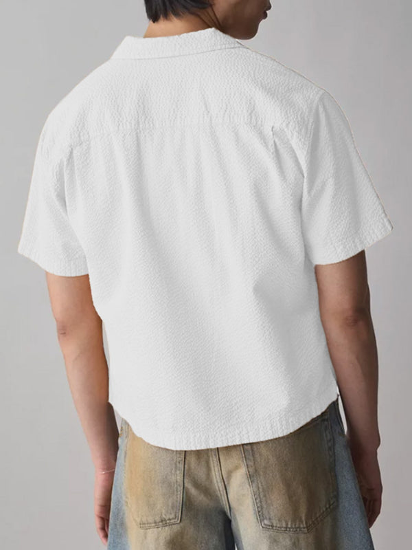 Mens Solid Color Textured Short-Sleeve Shirt SKUL11804