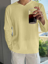 Mens Textured V-Neck Long Sleeve T-Shirt SKUK68203