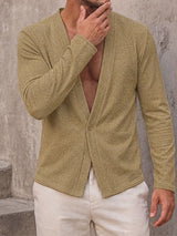 Men's Yuppie Resort Deep V-Neck Collarless Textured Cardigan SKUL79221