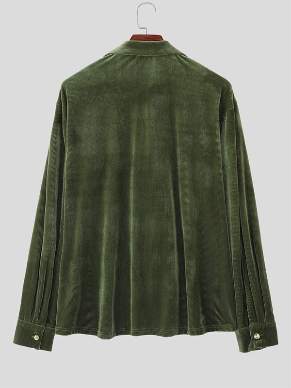 Men's Double Breasted Velvet Long Sleeve Shirt SKUL32035