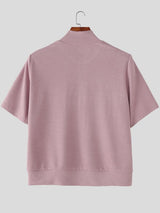 Men's Solid Color Textured Zip Short Sleeve T-shirt SKUL54063