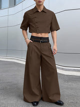 Men's Solid Color Asymmetric Frog Button Two Pieces Outfit SKUL57171