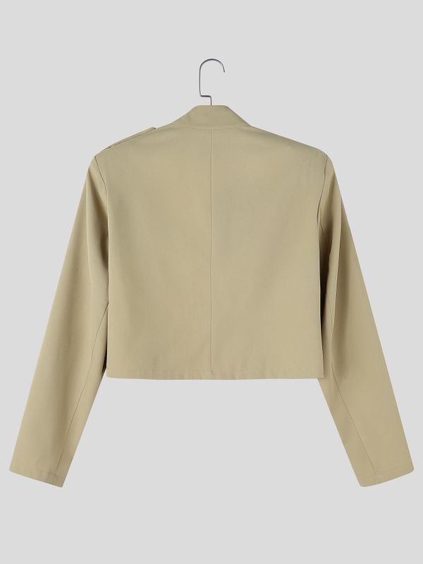 Men's Avant-Garde Deconstructed Stage Runway Epaulet Shoulder connected Metallic Button Cropped Blazer SKUL85222