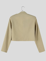 Men's Avant-Garde Deconstructed Stage Runway Epaulet Shoulder connected Metallic Button Cropped Blazer SKUL85222